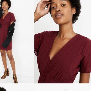 Madewell Button-Front Swing Dress in Swiss Dot - Dusty Burgundy Size 4